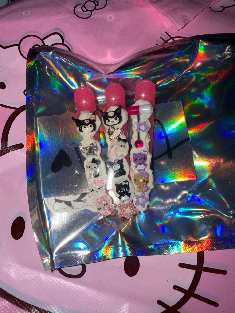 Pink Decorative Hair Clips - Cute Character Set kuromi hello kitty